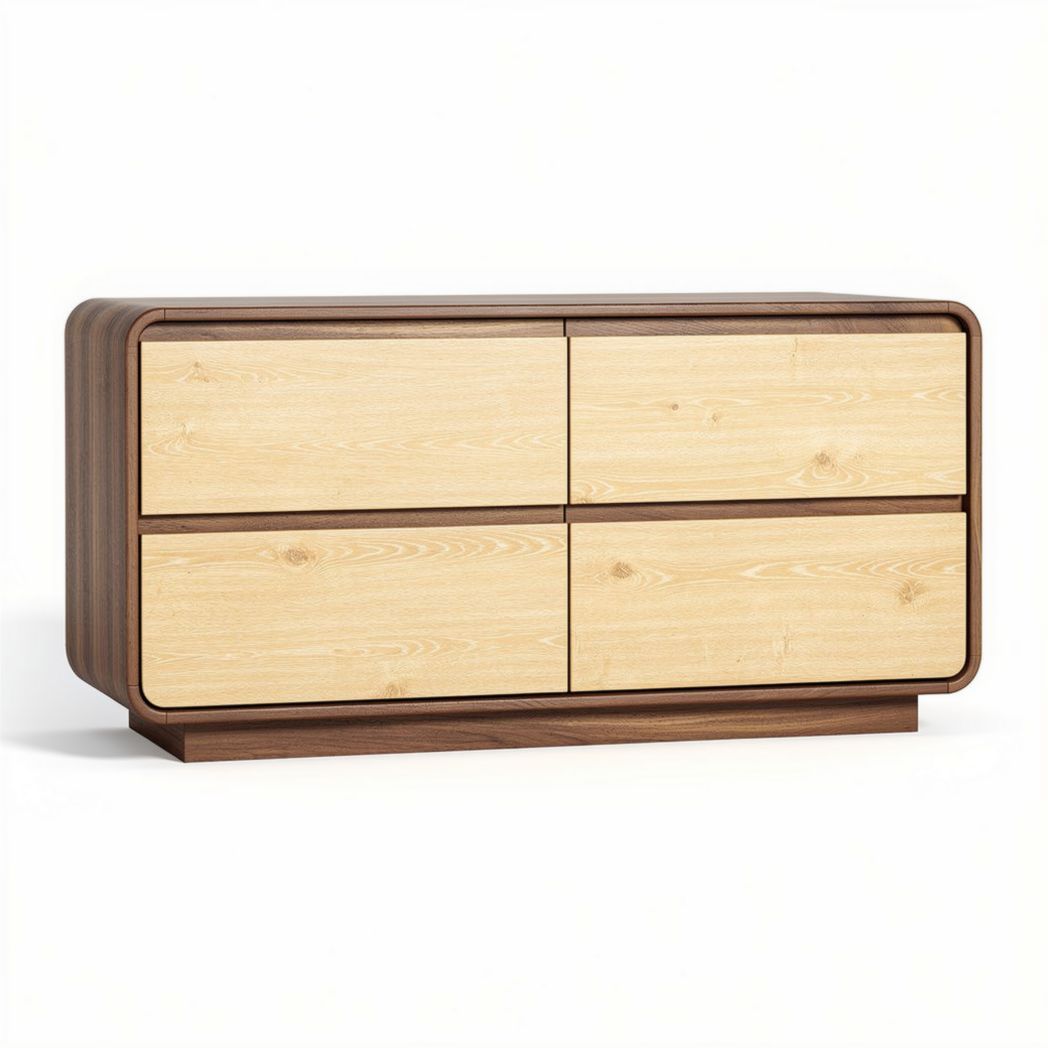 Commode en bois naturel avec huit tiroirs et cadre en métal noir 80 x 40 x 70cm