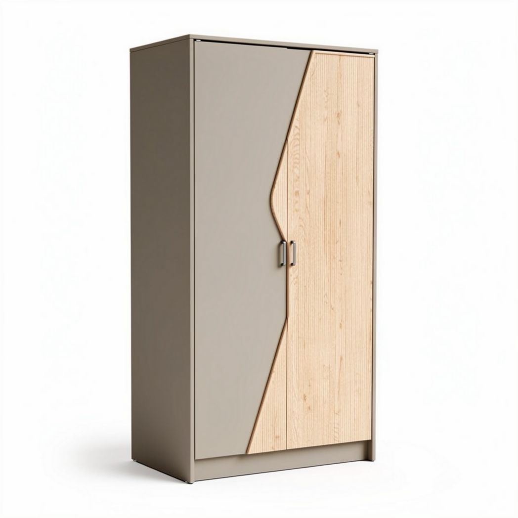 Armoire de rangement en bois et métal 180 x 90 x 40cm deux portes couleur beige et bois naturel