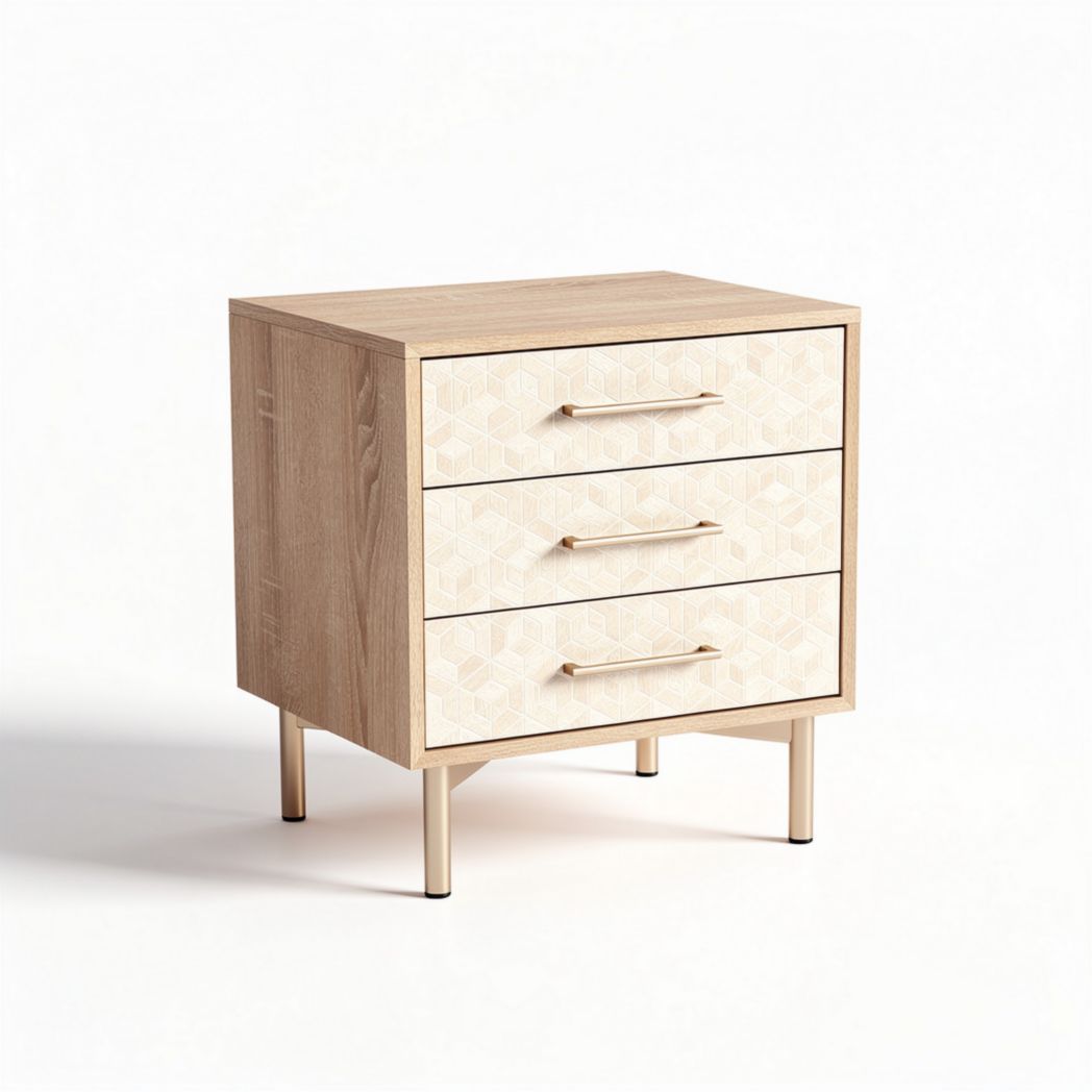 Table de chevet en bois avec trois tiroirs et design élégant 45 x 40 x 55cm