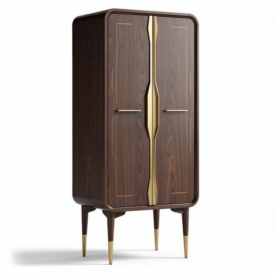 Armoire en bois foncé avec poignées dorées 80 x 40 x 150cm