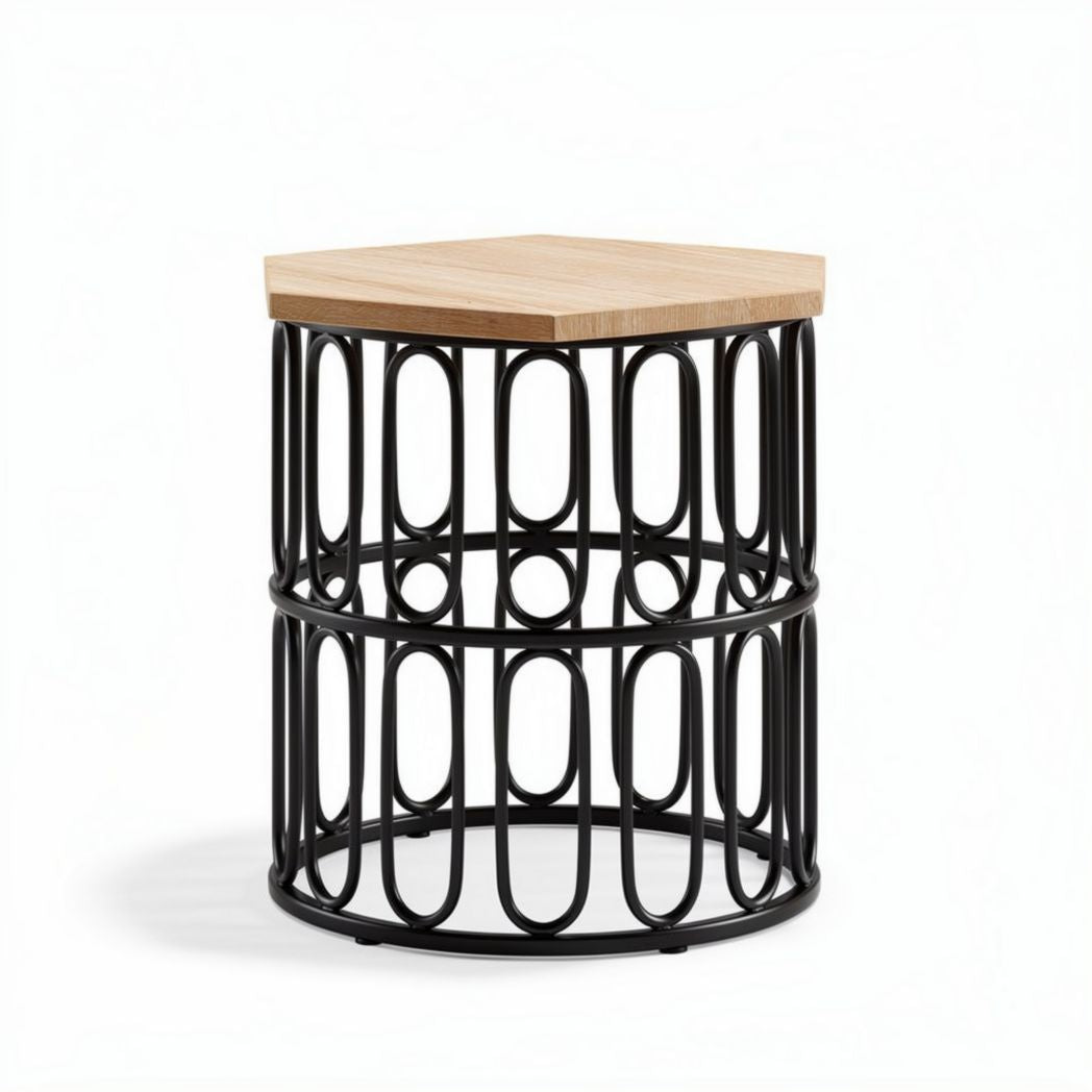 Table d'appoint hexagonale en bois et métal noir 30 x 30 x 45cm