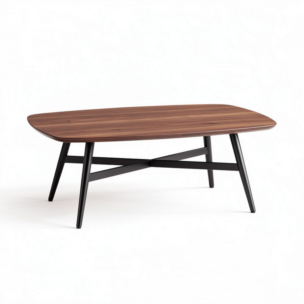 Table basse en bois naturel avec structure en métal noir 120 x 70 x 40cm