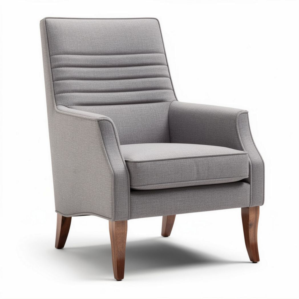 Fauteuil en tissu gris avec accoudoirs en bois naturel 80 x 70 x 90cm