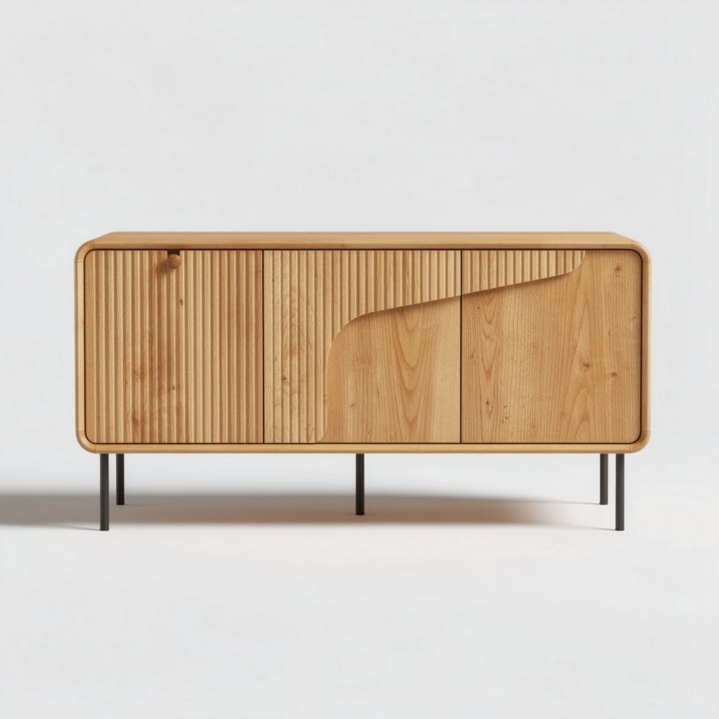 Meuble de rangement en bois clair avec portes en relief 100 x 50 x 75cm