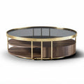 Table basse ronde en métal doré et bois avec étagère 80 x 80 x 30cm